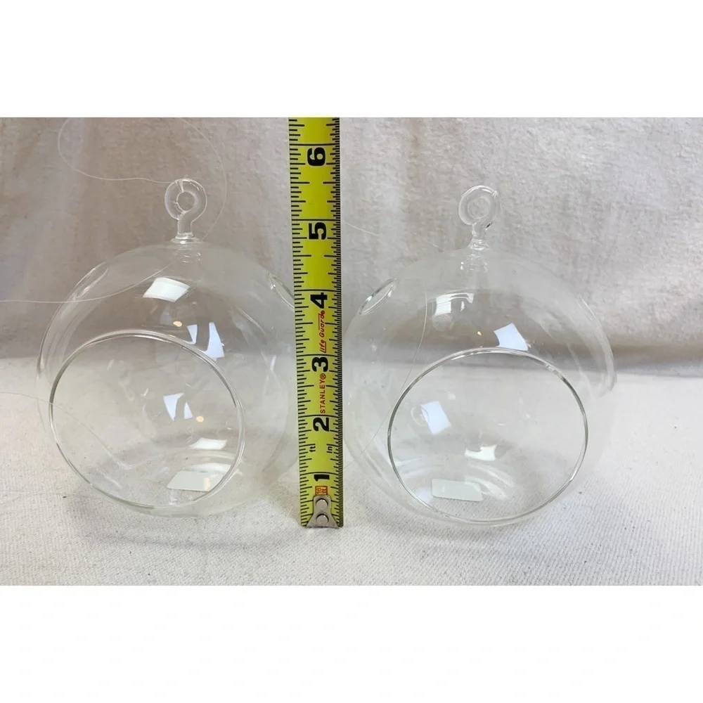 Pair CB2 Whirly Votive Holder Hanging Glass orb